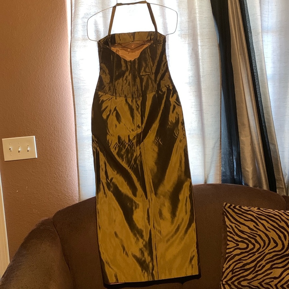 Handmaide.Women dress, golden brown ,75% polyester , 25%rayon
